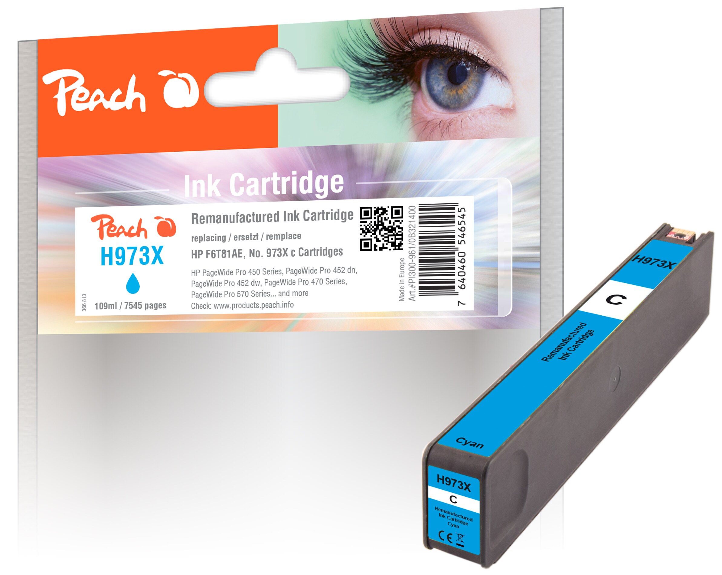 Peach HP 973 XC Druckerpatrone XL cy ersetzt HP No. 973X C, F6T81AE für z.B. HP PageWide Pro 450, HP PageWide Pro 452 dn, HP PageWide Pro 452 dw (wiederaufbereitet)