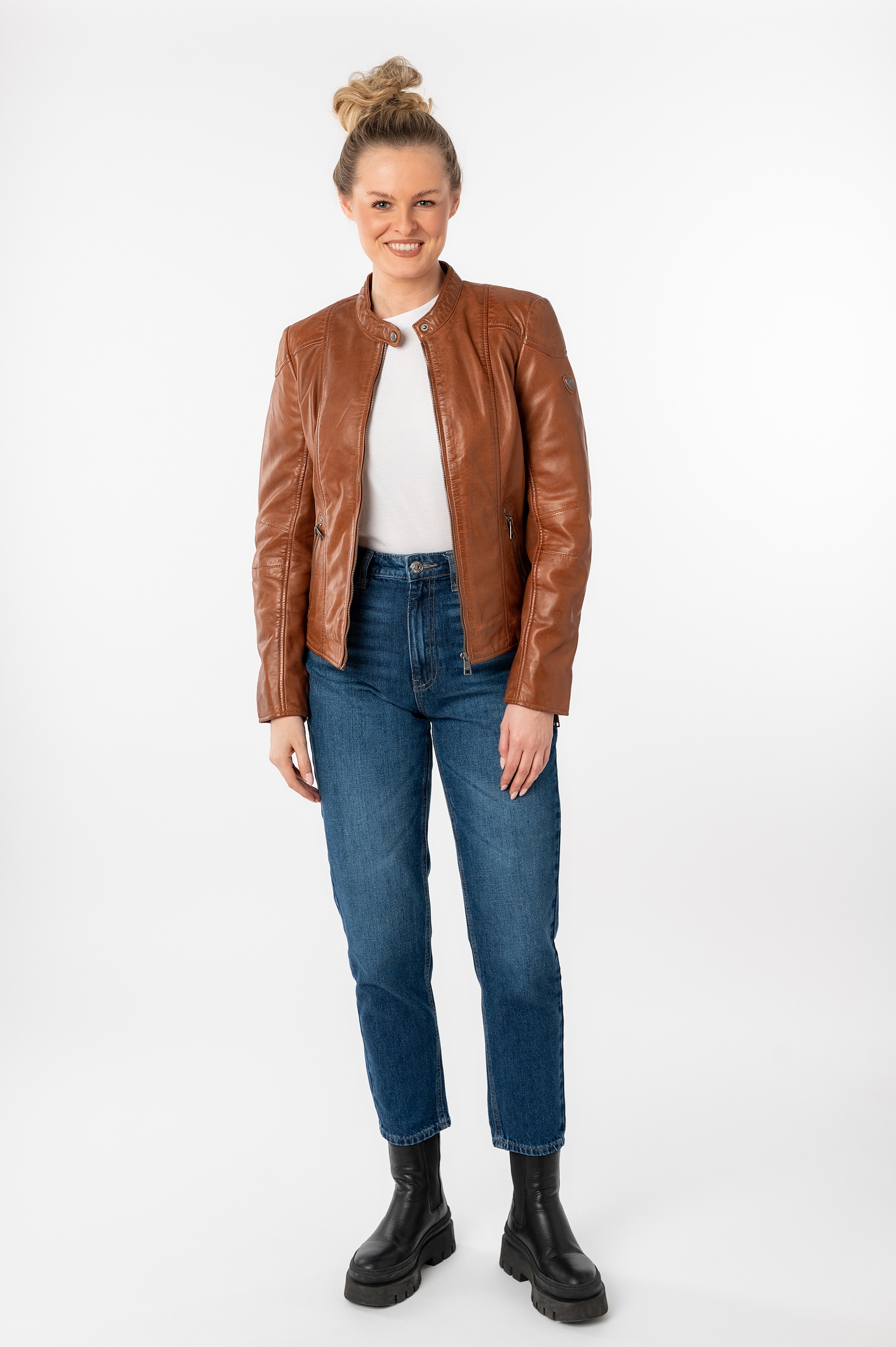 Mauritius Lederjacke »MWKeili« mit Stehkragen & Drucker