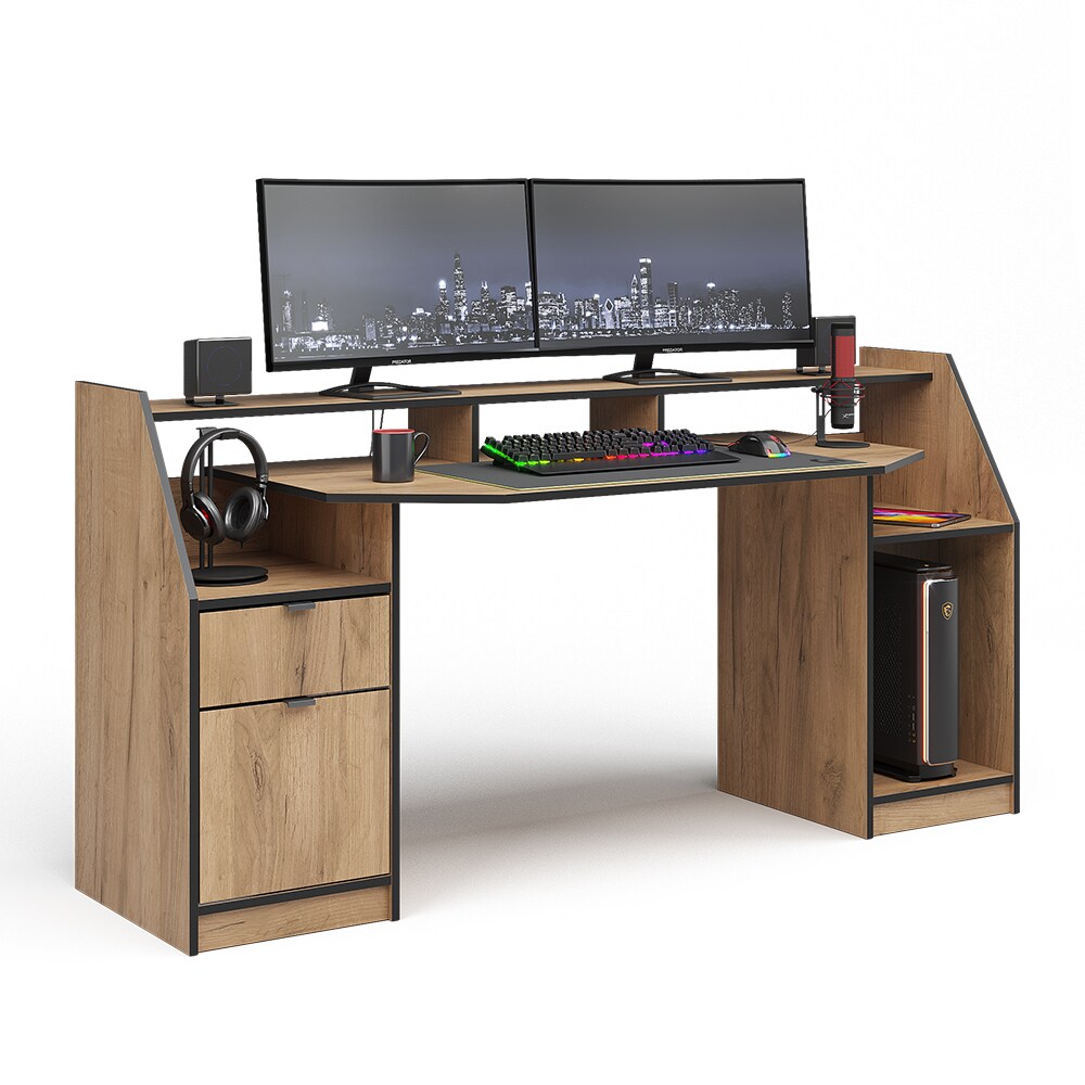 Vicco Computertisch Joel Eiche Schwarz 180 x 66 cm Gamingtisch PC-Tisch Schublade Tür