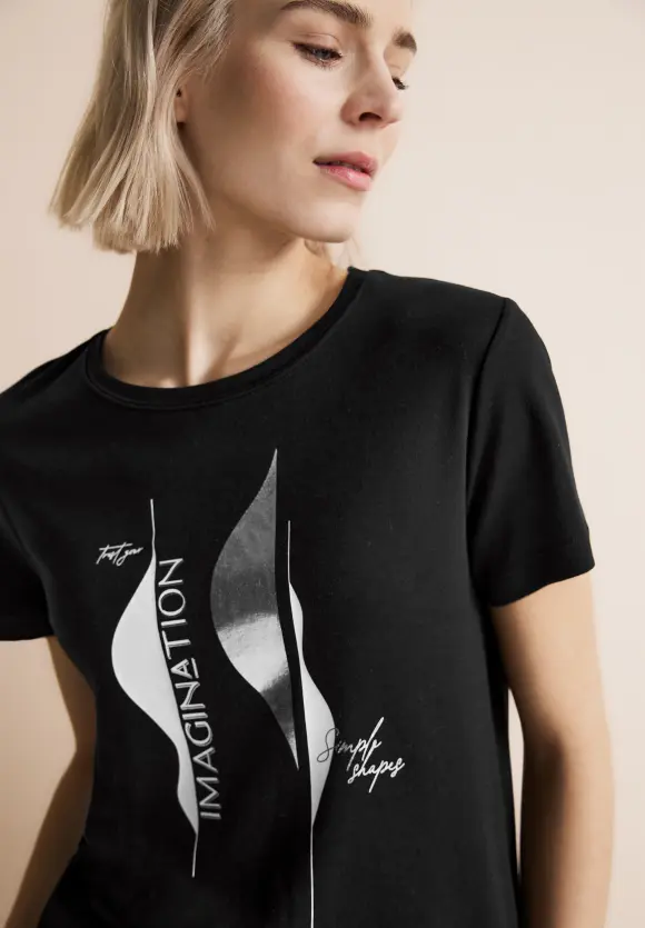 T-Shirt mit Partprint - Black