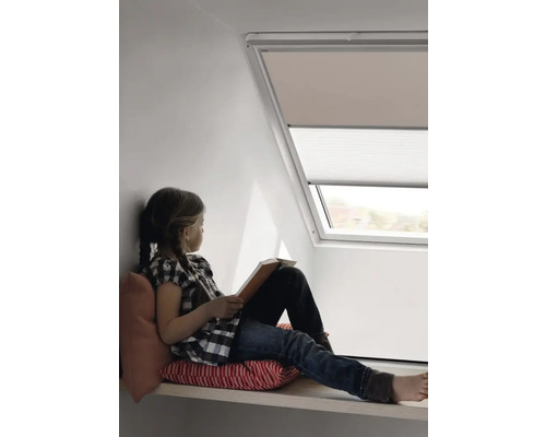 VELUX Advantage Set: Verduisterend rolgordijn, lichtbeige, en plisségordijn, wit, handmatig, aluminium frame, DFD C02 1085S