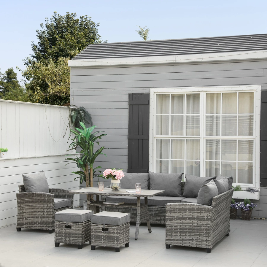 Outsunny Gartenmöbel Set mit Hocker grau