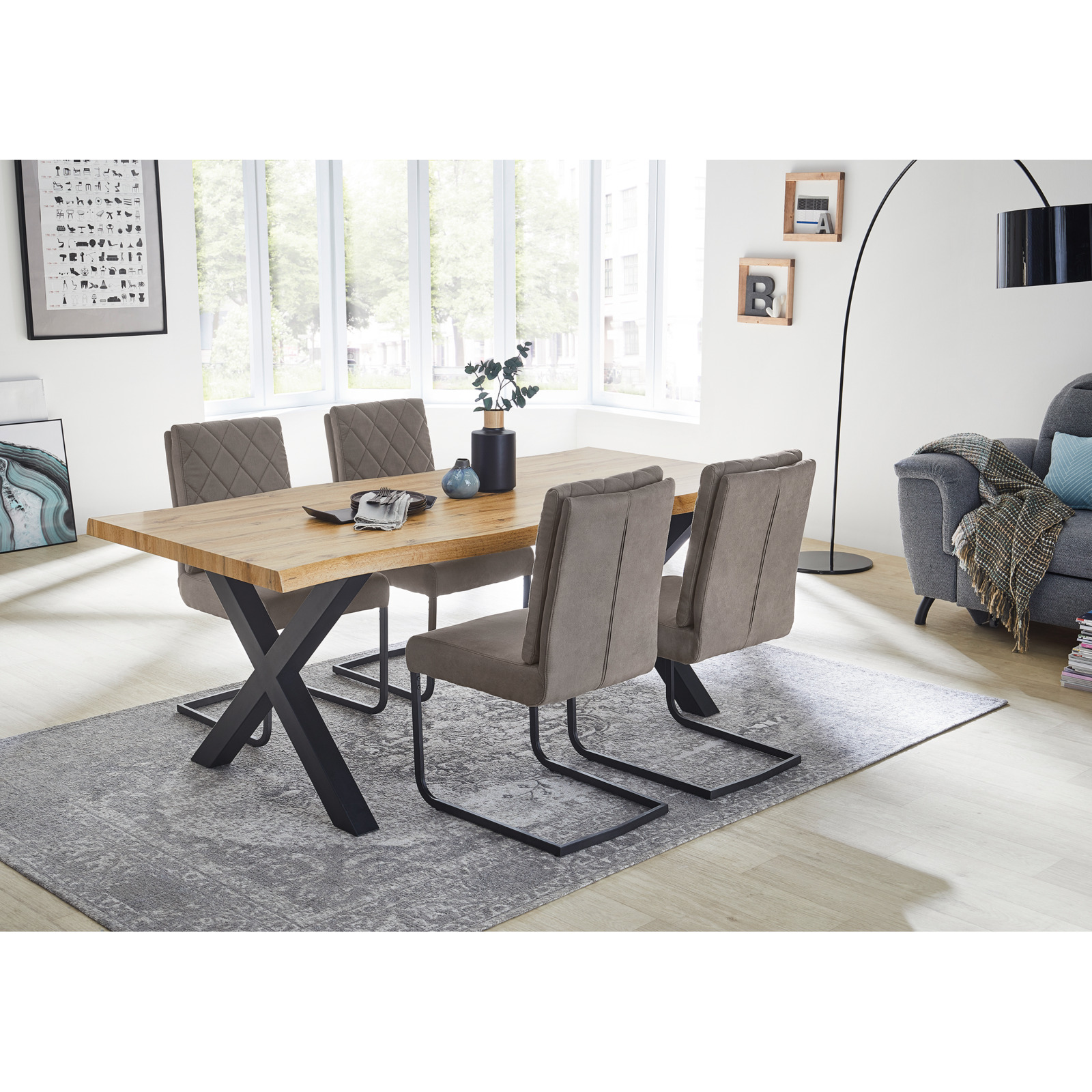 Tisch Marlon Dekor Wildeiche, X-Fuss Met