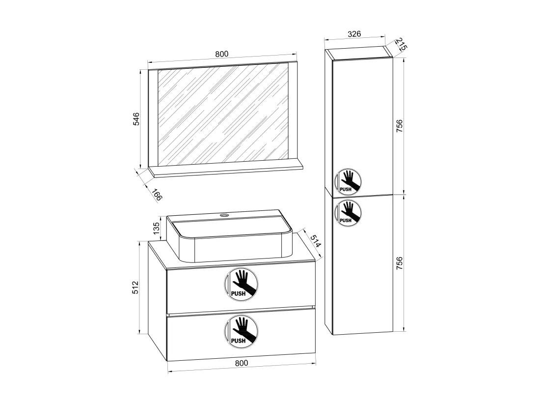 Meuble de salle de bains 4 pièces Lendas 80 cm L