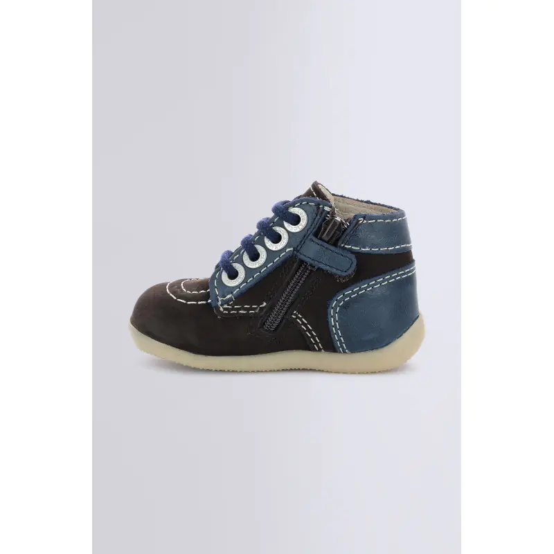 BONZIP MARRON FONCE MARINE BOTTILLONS Cuir Garçon