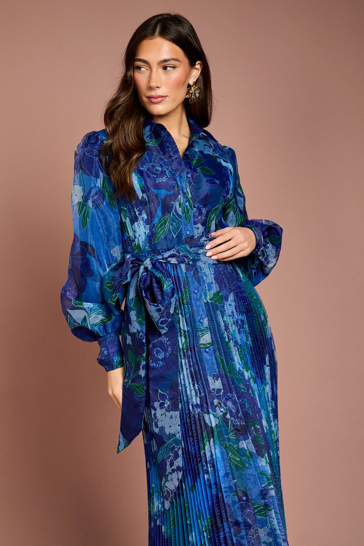 Coast Robe Chemise Mi-Longue Plissée en Organza Floral