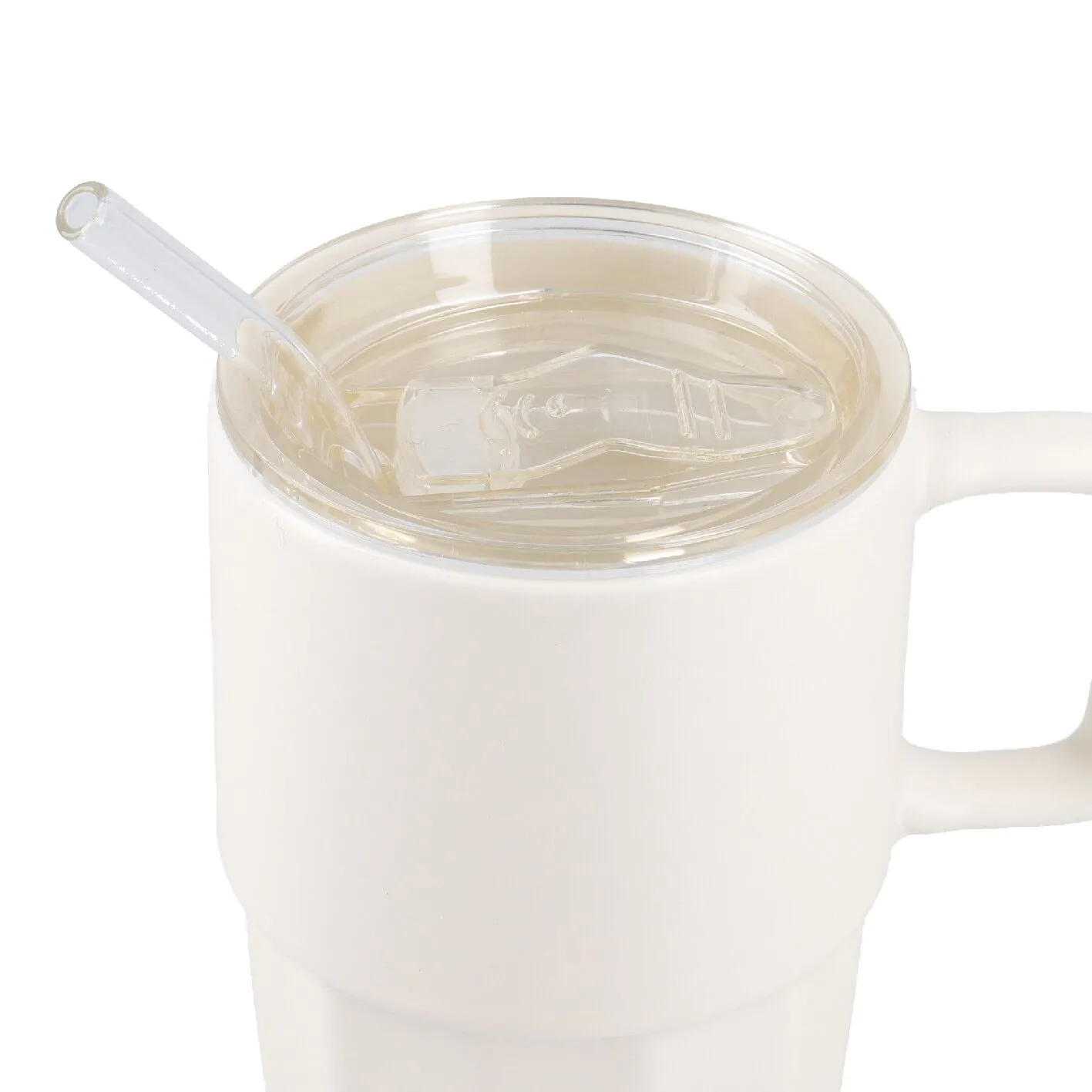 Henkelbecher mit Strohhalm, creme, 400 ml