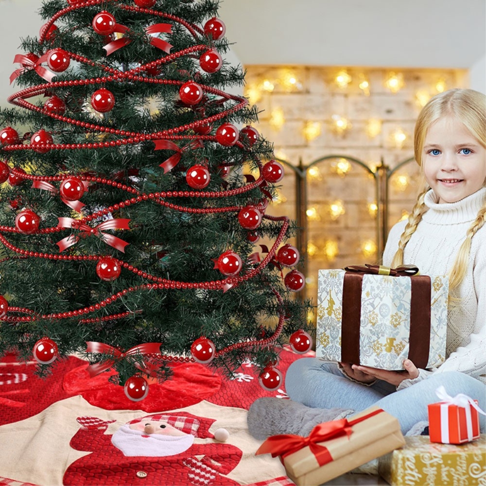 (Ø102cm) Christmas Weihnachtsbaum Decke Tannenbaum Rock Unterlage aus Leinen - Rot / Beige