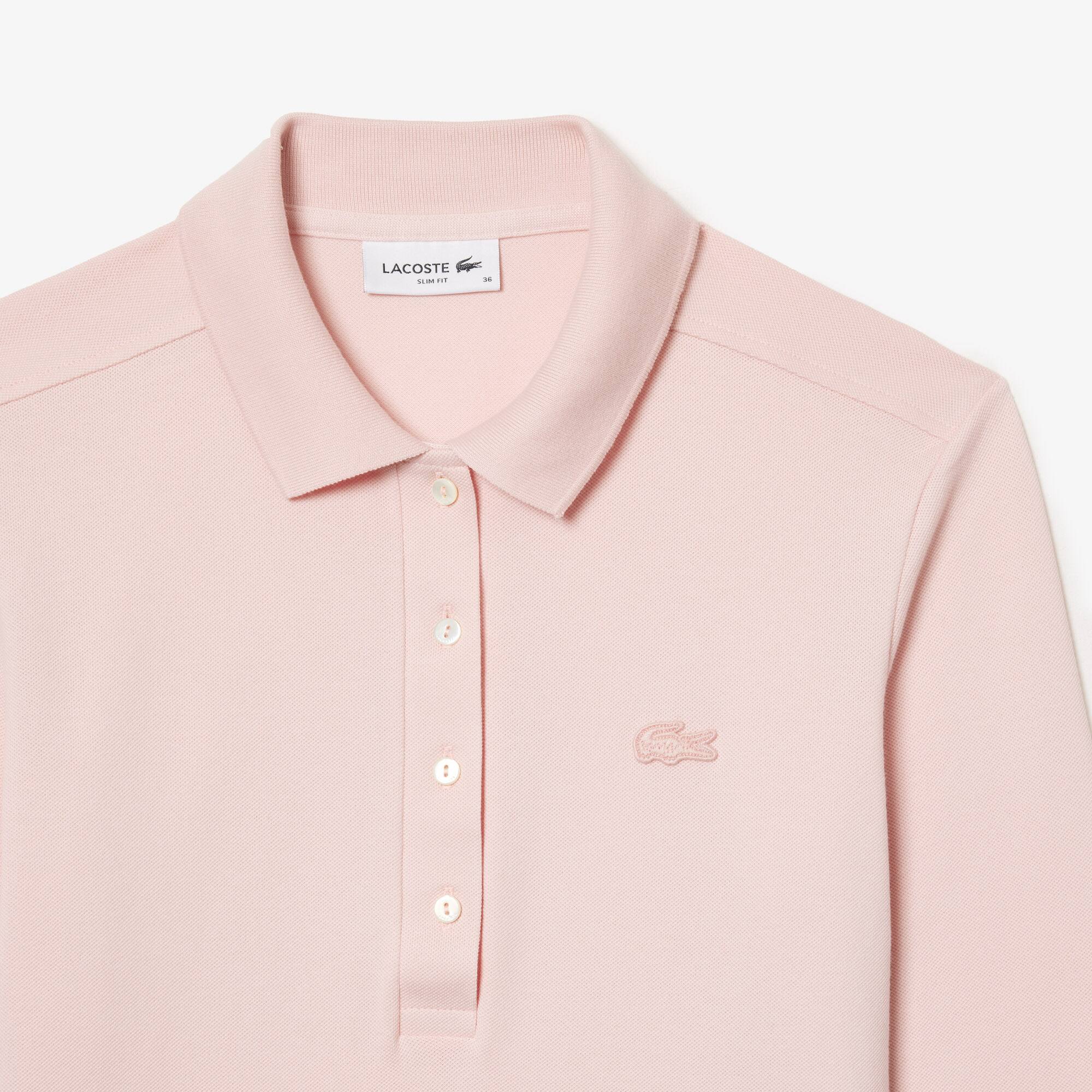 Slim Fit Damen LACOSTE Poloshirt in Stretch-Piqué Lange Ärmel - Rosa - Lacoste - Damen