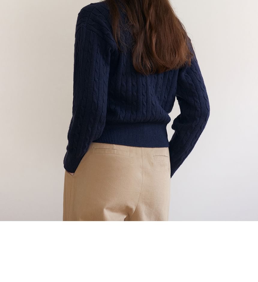 rolarola - V-hals kabelgebreid vest (marineblauw)