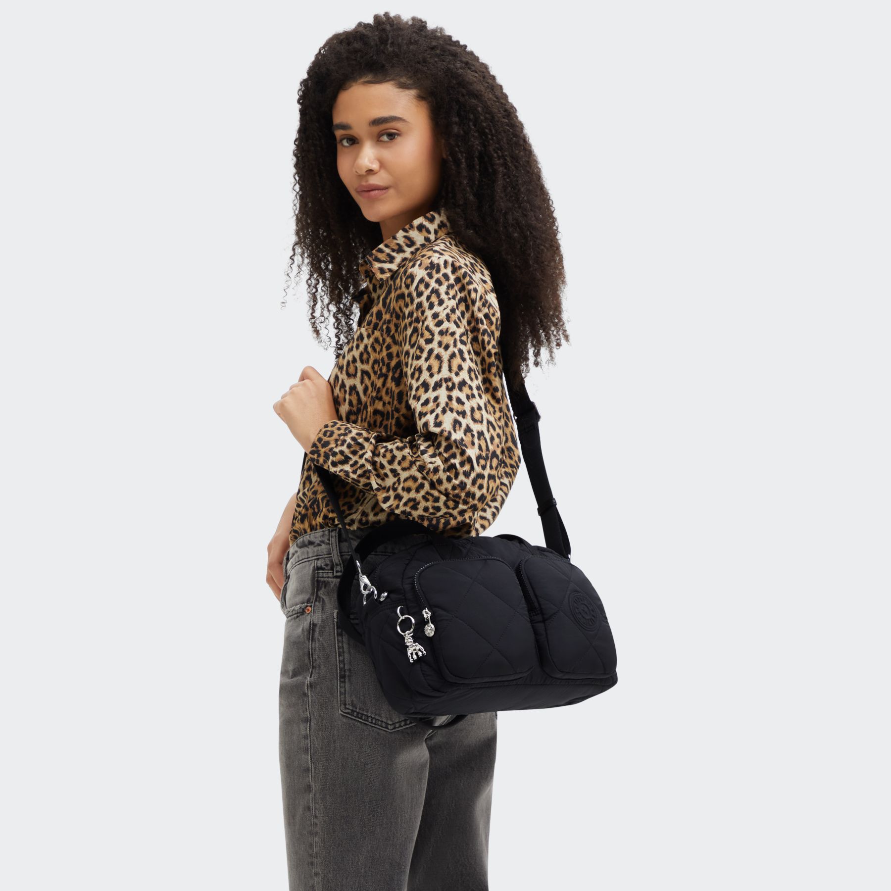 COOL DEFEA Sac Épaule Taille Moyenne avec Sangle Détachable - Cosmic Black Quilt