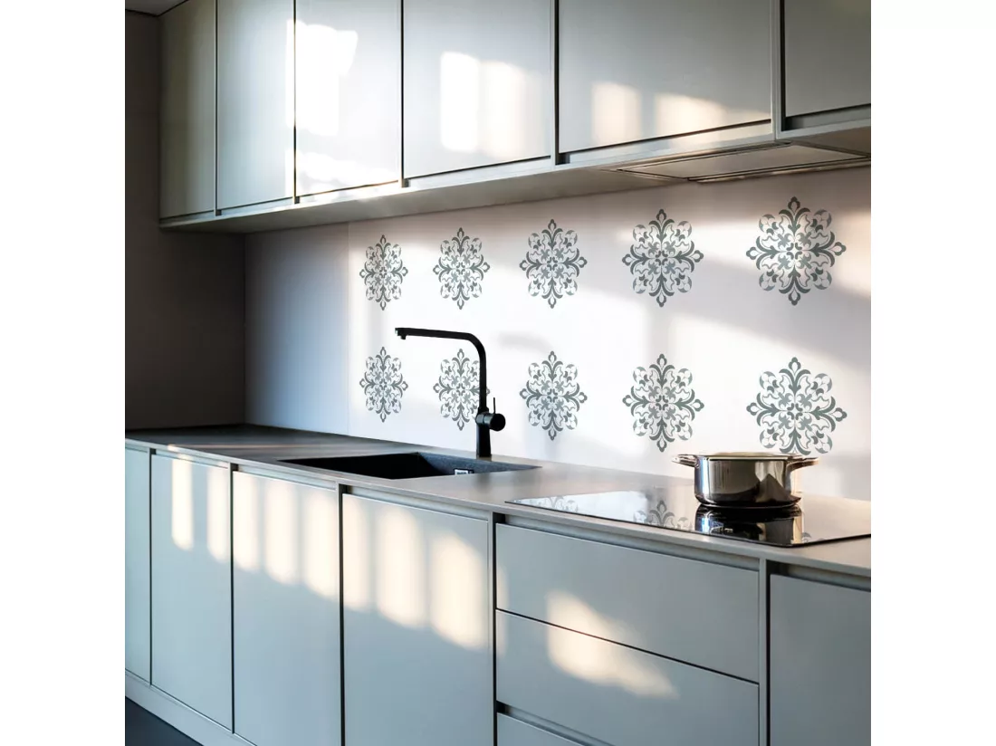 Carreaux autocollants PVC, Carrelage PVC adhésif - 9x30x30 - Motif floral en symétrie