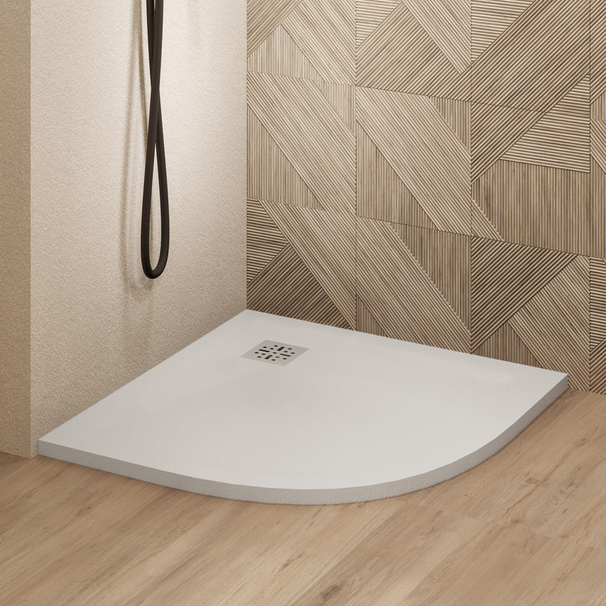 Saniclear Torno kwartronde douchebak 80x80cm met stone finish wit