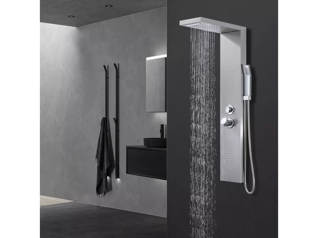 Homelody Colonne de Douche Hydromassante, Panneau de Douche Multifonction en Acier Inox a Montage Mural , chromé