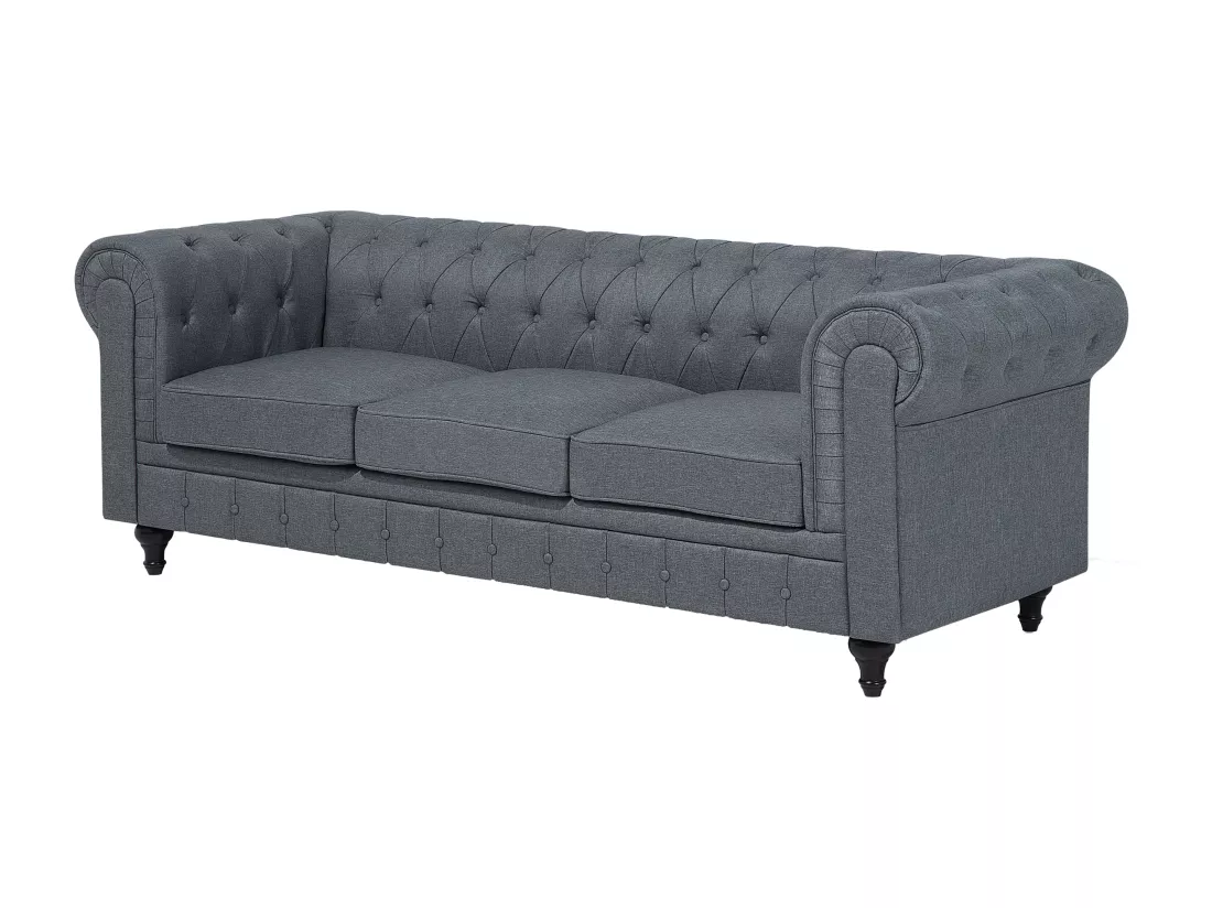 Canapé d'Angle à gauche en Tissu Gris Housse Amovible Assise Large Chesterfield