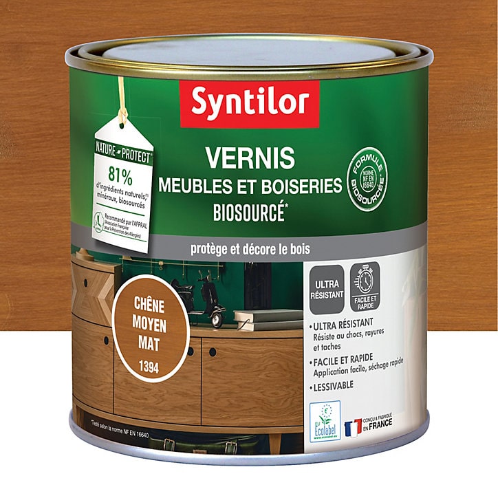 Vernis meubles et boiseries Biosourcé Nature Protect Syntilor chêne moyen mat 0,5L