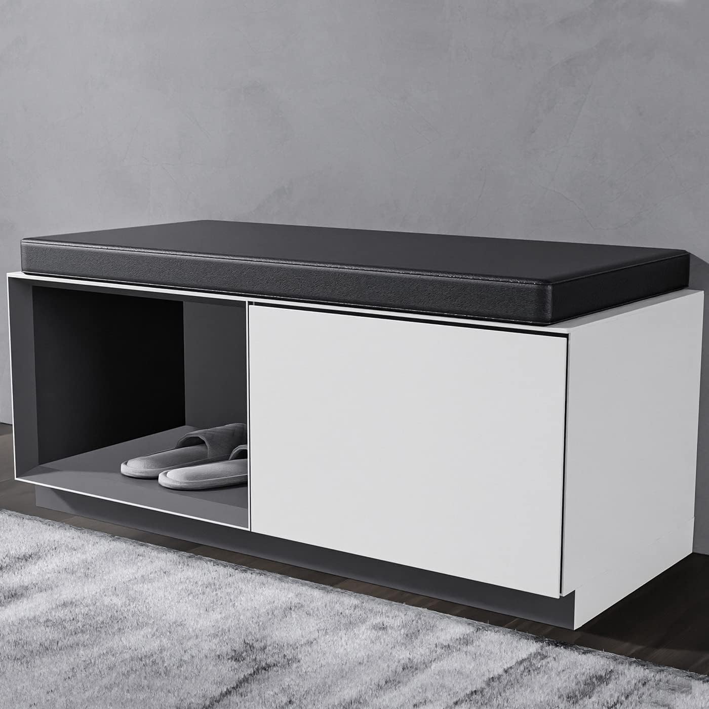 BERNSTEIN® Sitzbank Arctic - Open Storage Links, 90 x 40 x 36 cm (B x T x H), mit Schublade mit Push-Open Mechanismus Badmöbel-Serie Arctic, Softtouch Oberfläche, Badezimmer Hocker, Vormontiert