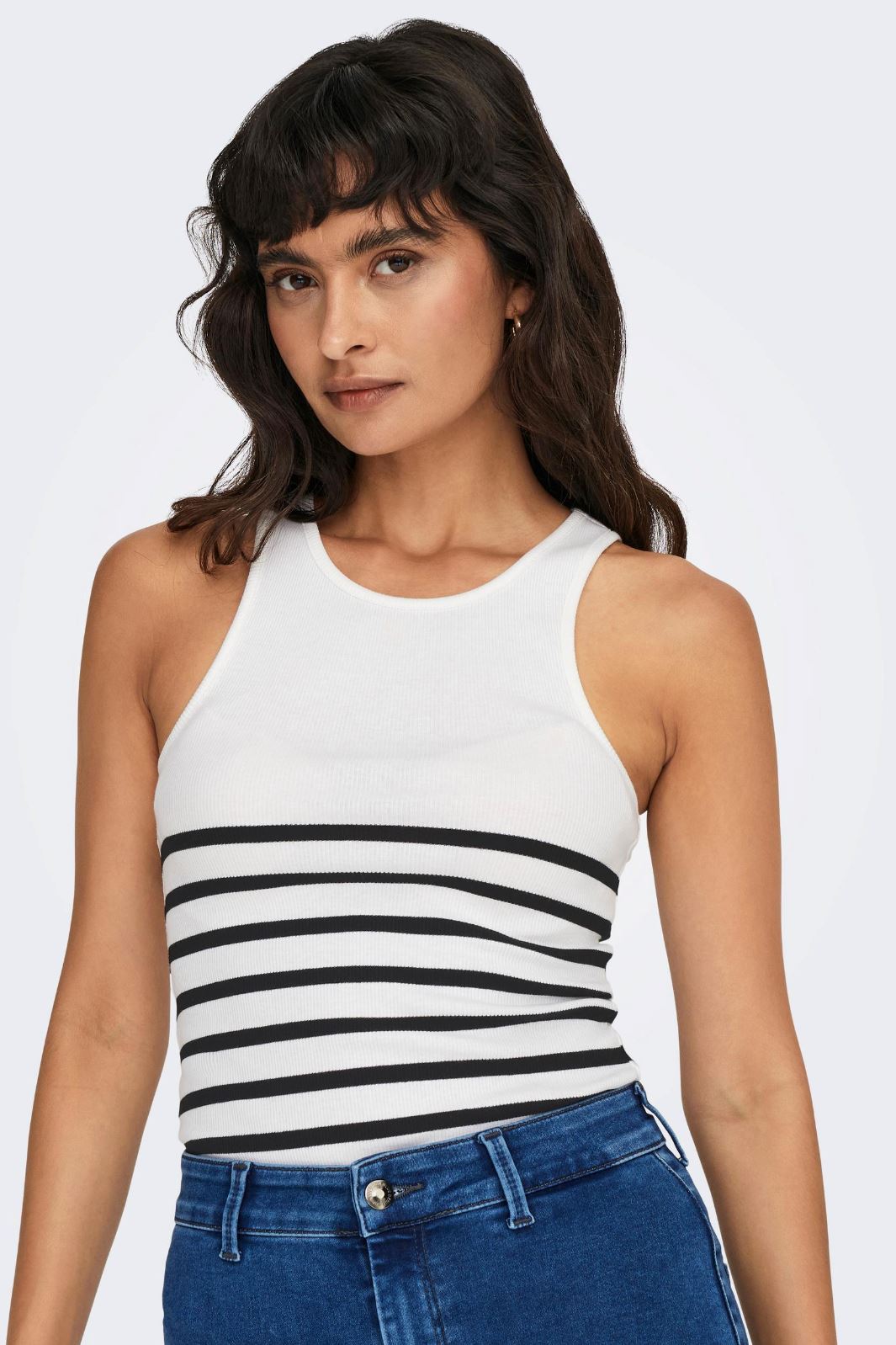 Only Onlkenya Rib Stripe Tank Top 4452882 bright white black