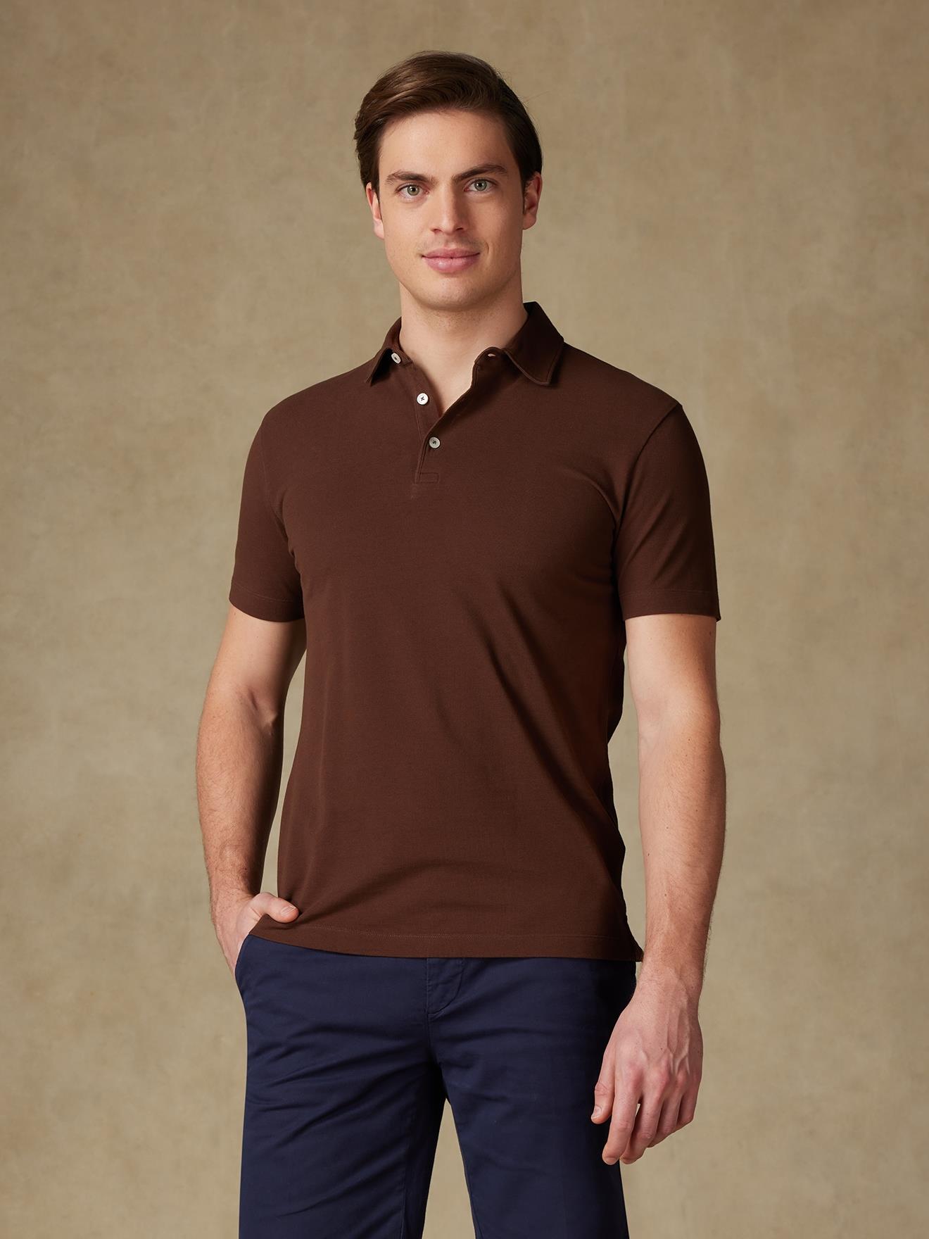 Polo Héritage en piqué marron