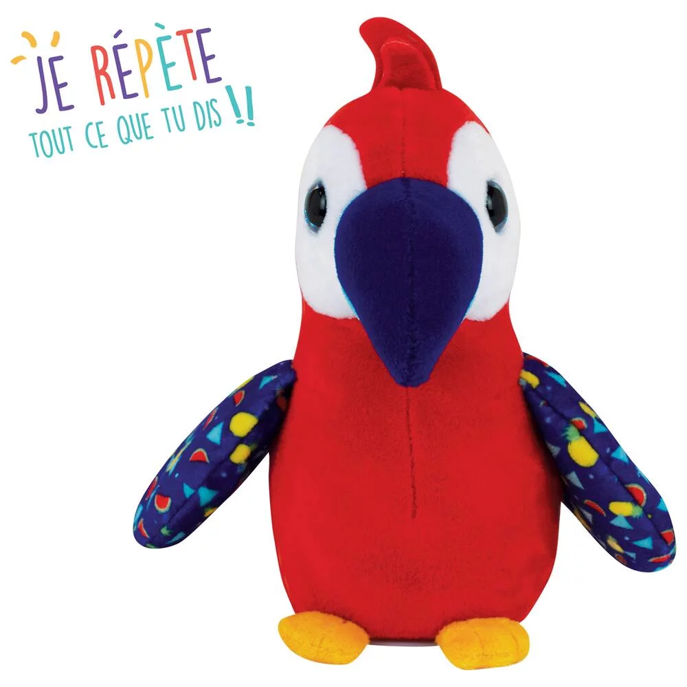 PELUCHE PERROQUET ROUGE QUI REPETE ET SE DANDINE 20 CM