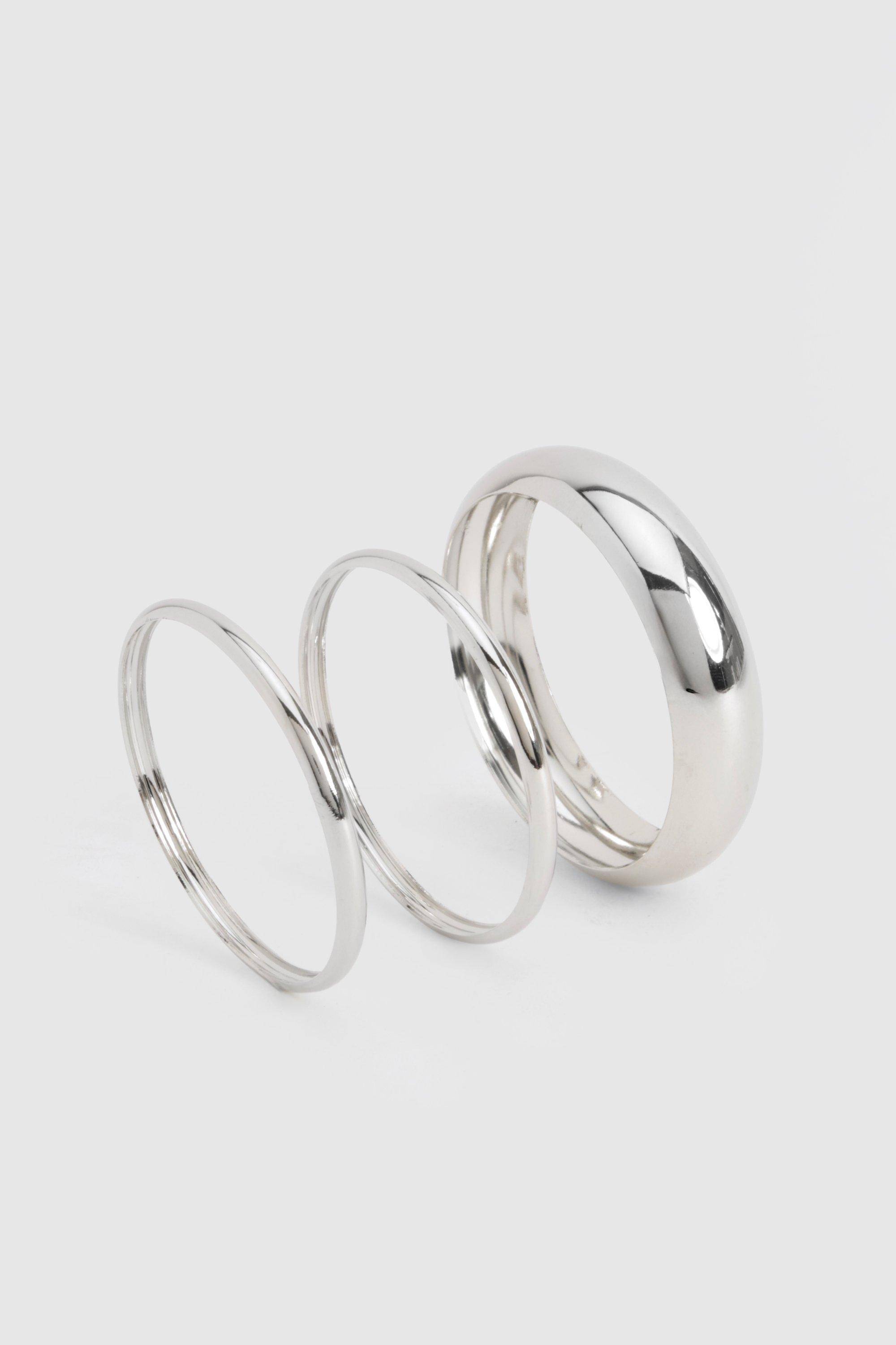 boohoo Silver Mixed Sized Bangle 3 Pack