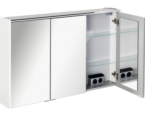 FACKELMANN Denver spiegelkast, 110 x 16 x 68,5 cm, wit, 3-deurs, LED, IP20