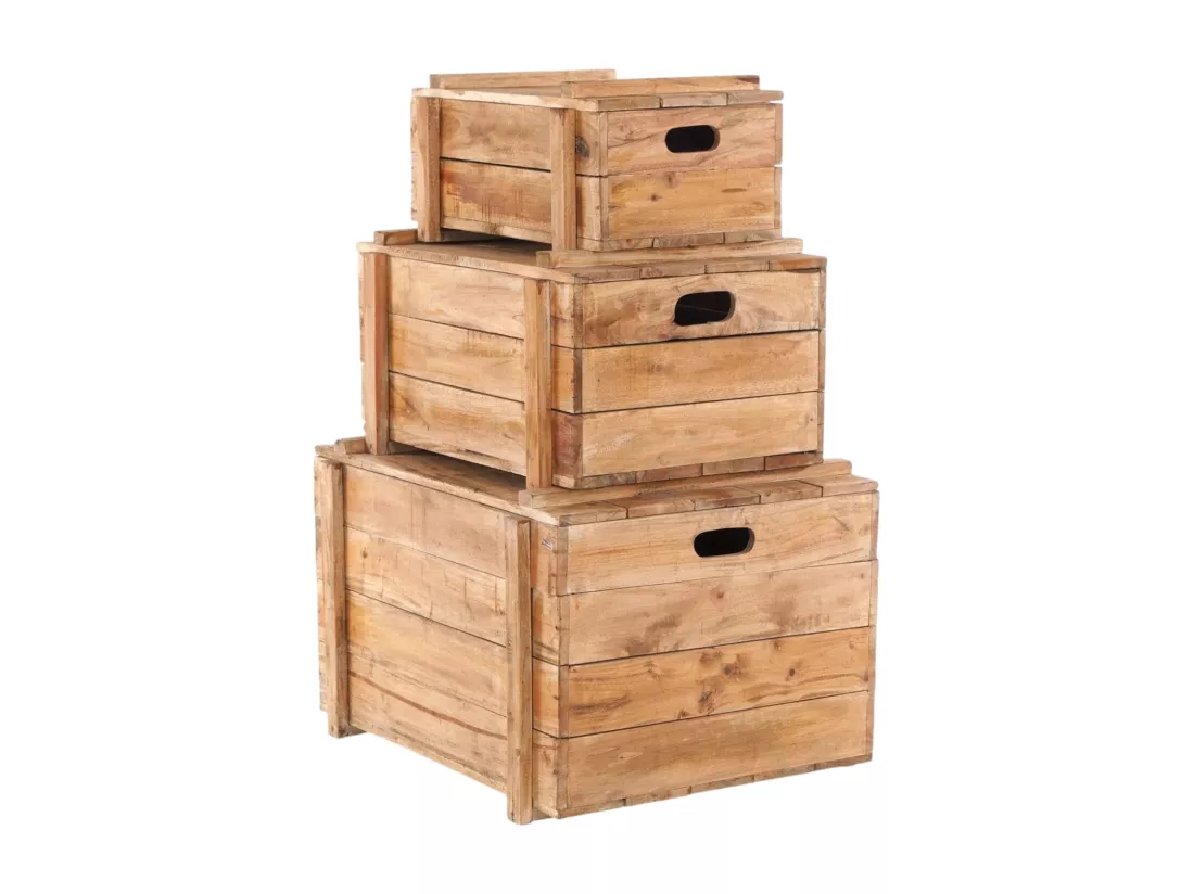 ENSEMBLE DE CAISSES Yoya 60 3-pièces. Bois massif, avec couvercle, empilable couleurs naturelles
