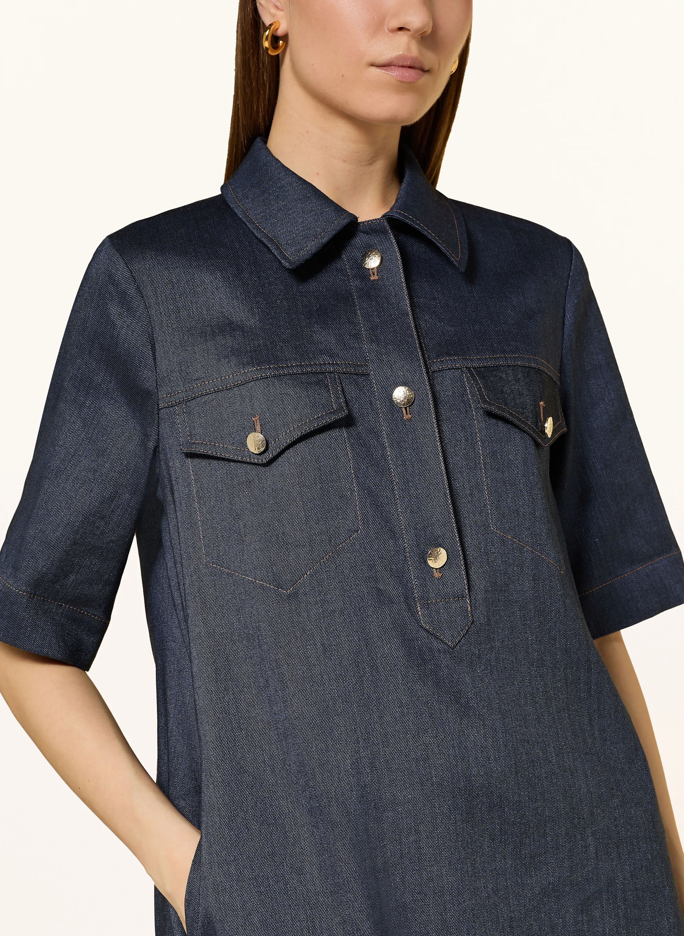 RIANI Hemdblusenkleid in Jeansoptik mit Leinen
