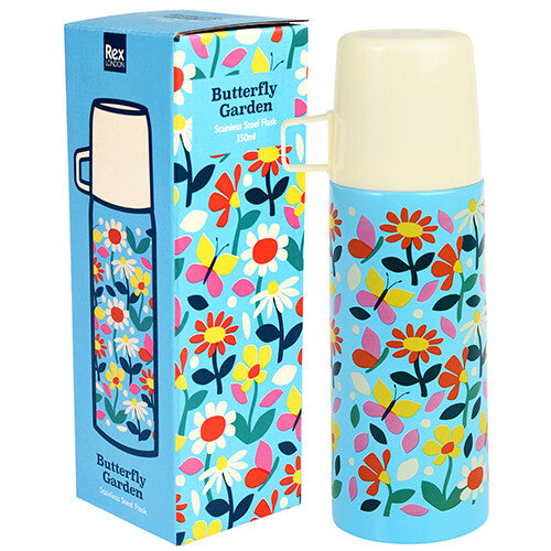 Rex london rvs thermosfles met beker - butterfly garden - 350 ml