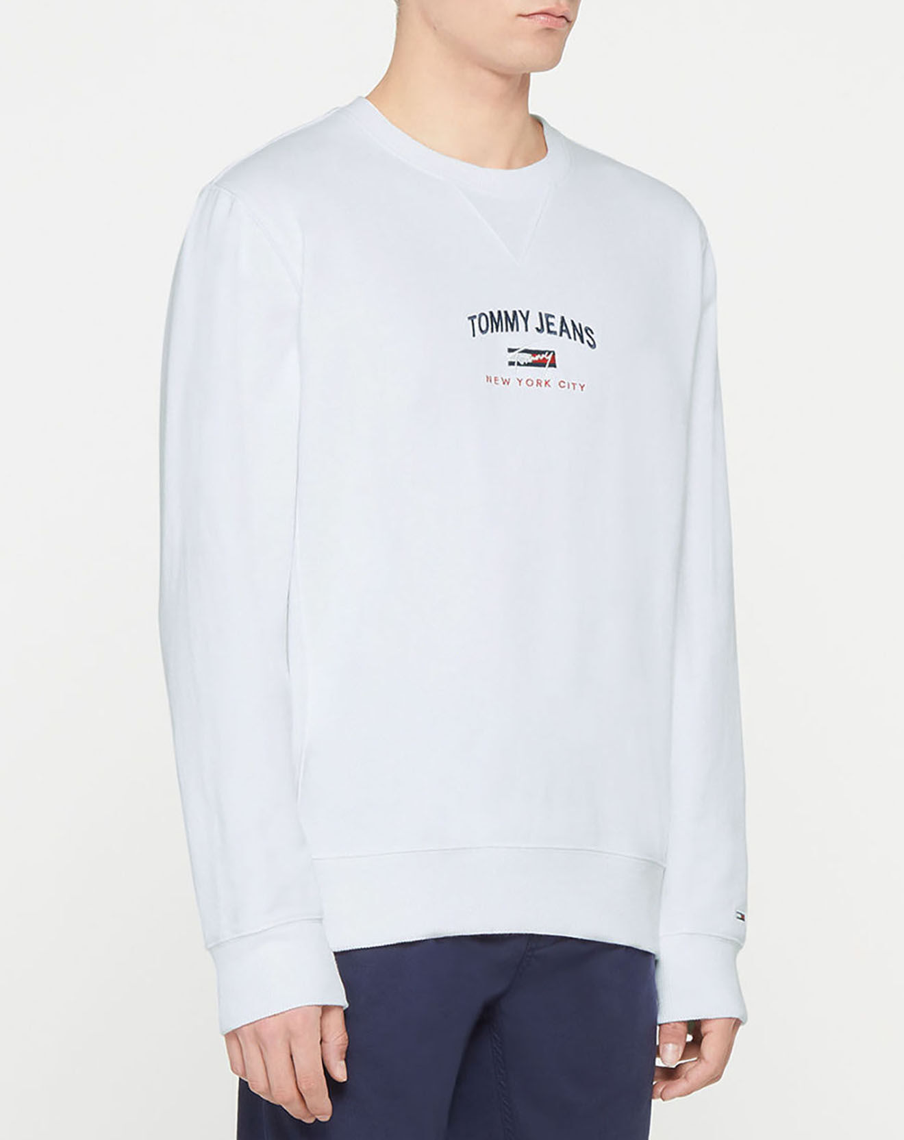 Tommy Jeans Sweat 100% Coton Bio timeless logo crew blanc