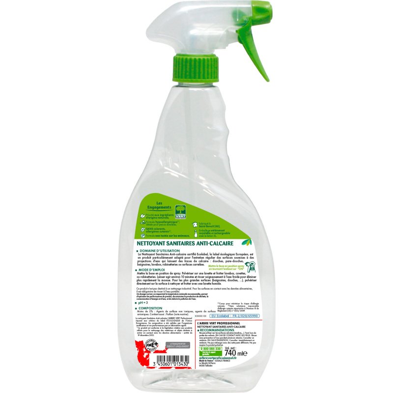 Nettoyant anticalcaire Sanitaire L’Arbre Vert professionnel  – Spray 740 ml