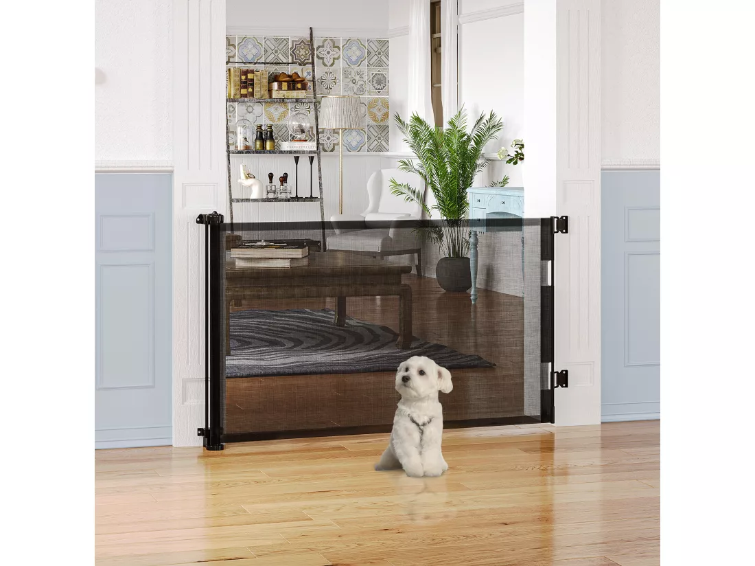 Barrière de sécurité barrière animaux rétractable automatique 1,65L x 0,85H m teslin alu. PVC noir