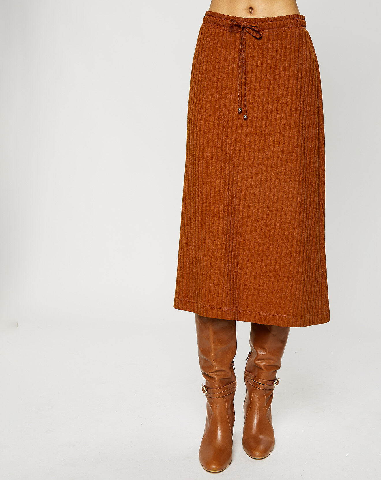 Esprit Jupe midi fluide taille élastique marron clair