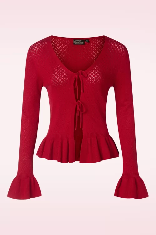 Vixen Diamond ruffle cardigan in rood
