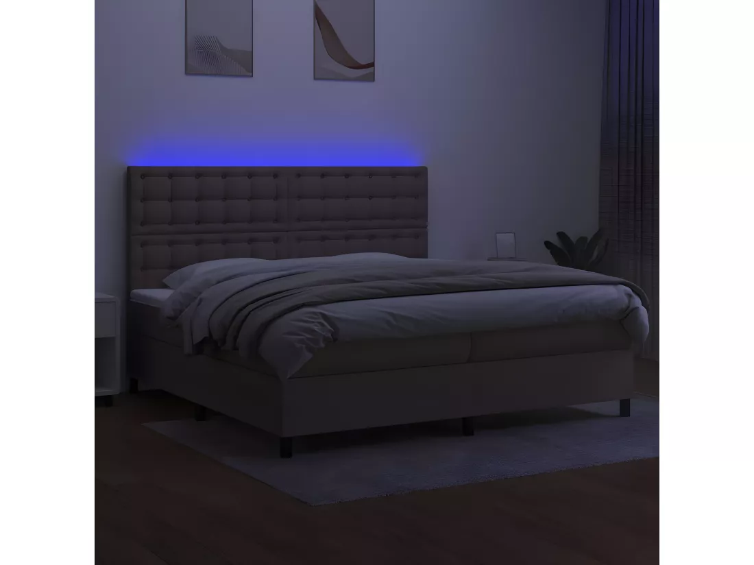 Sommier tapissier et matelas et LED Taupe 200x200 cm Tissu