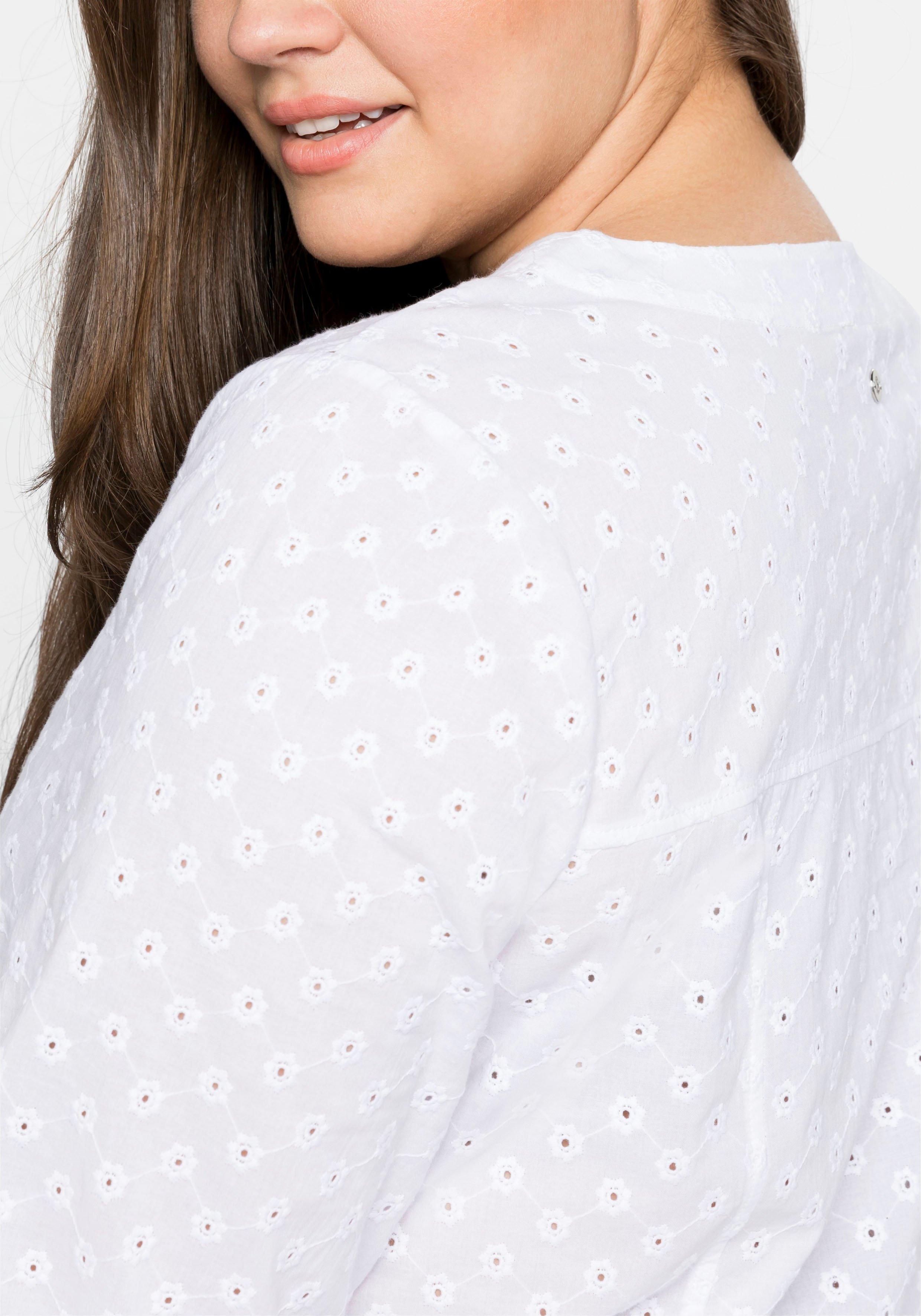 Bluse mit Karree-Ausschnitt und Blumenstickereien