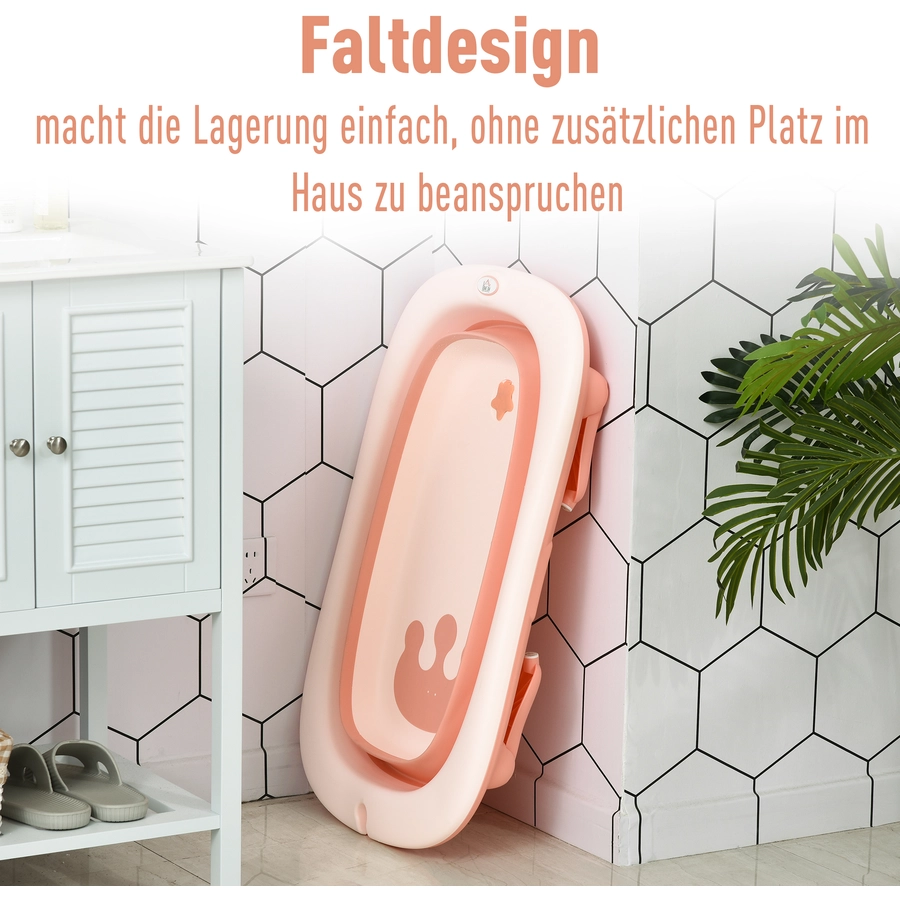 HOMCOM Ergonomische Babybadewanne zum zusammenklappen rosa
