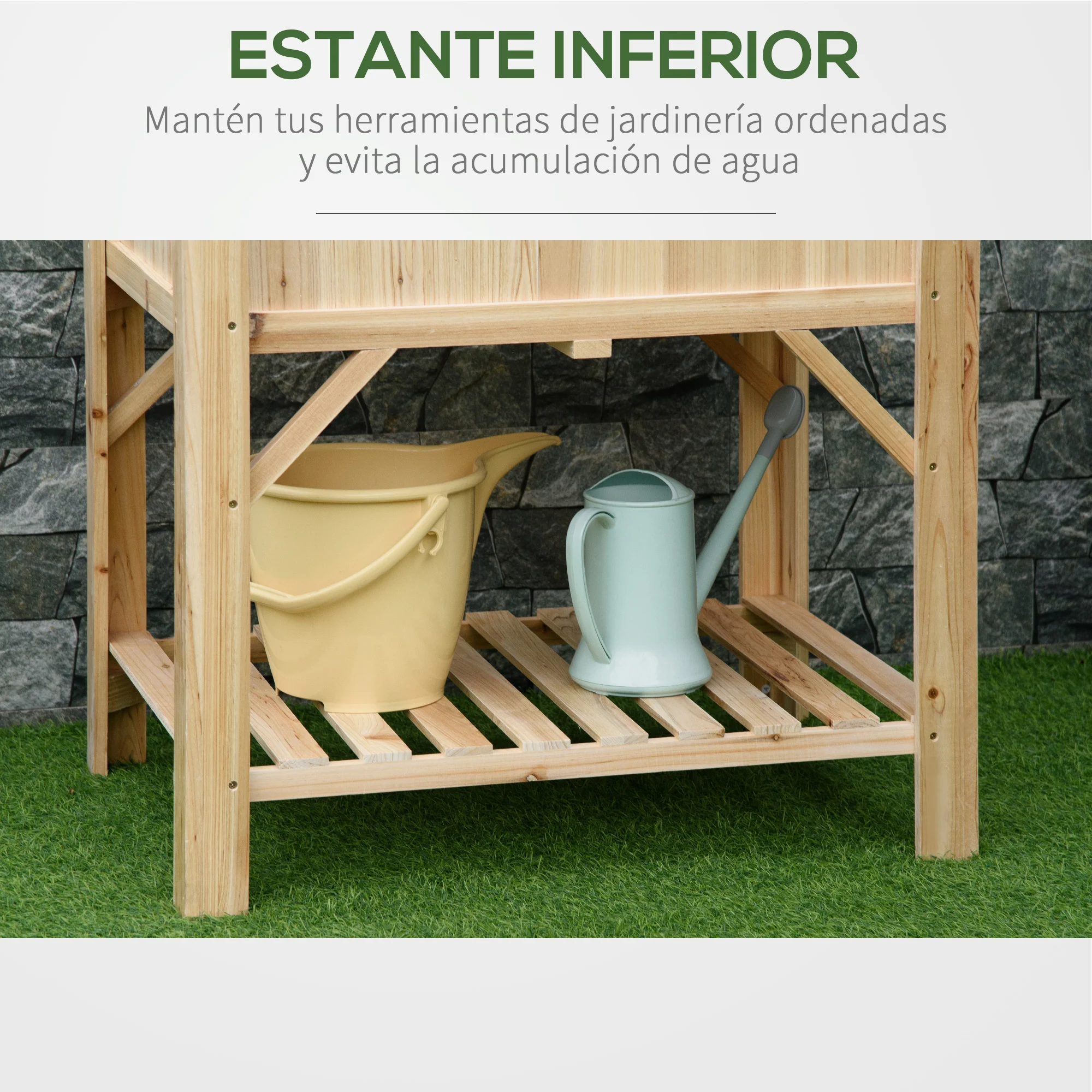 Canteiro elevado de madeira Outsunny Urban Garden, 78,5 x 58 x 81 cm, com 6 compartimentos e prateleira inferior, ideal para plantas e flores em jardins, terraços e áreas externas. Cor natural.