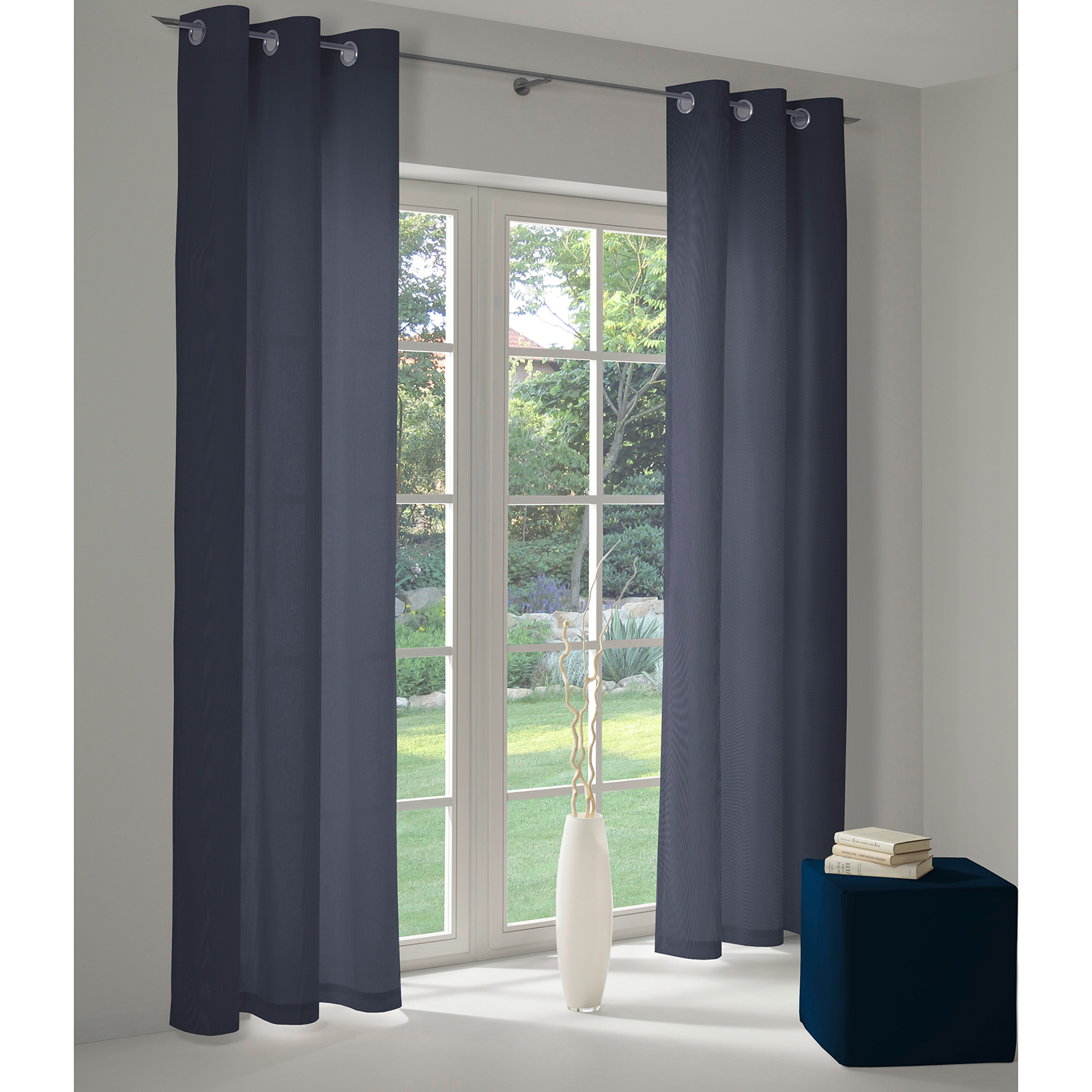 Einzelschal mit Ösen UNI COLLECTION LIGHT - dunkelblau - 145x145 cm