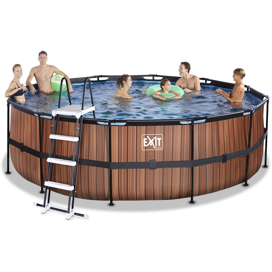 EXIT Wood Pool ø450x122cm mit Filterpumpe, braun