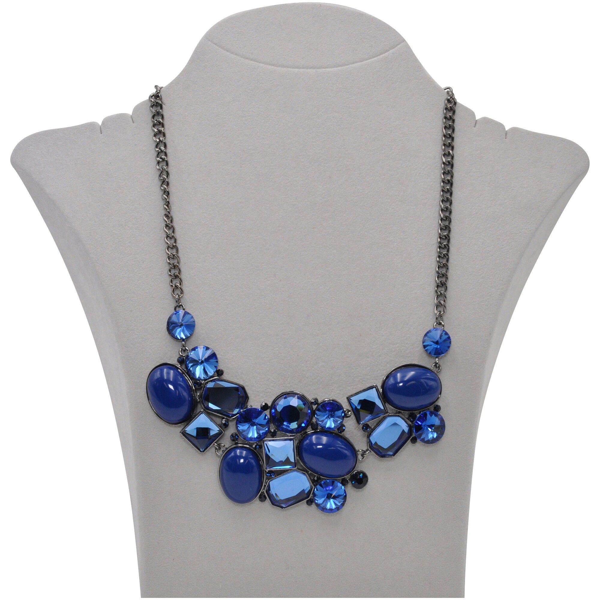 Steuer Modeschmuck Collierkette Metallcollier gewehrf. mit blauen Ziersteinen