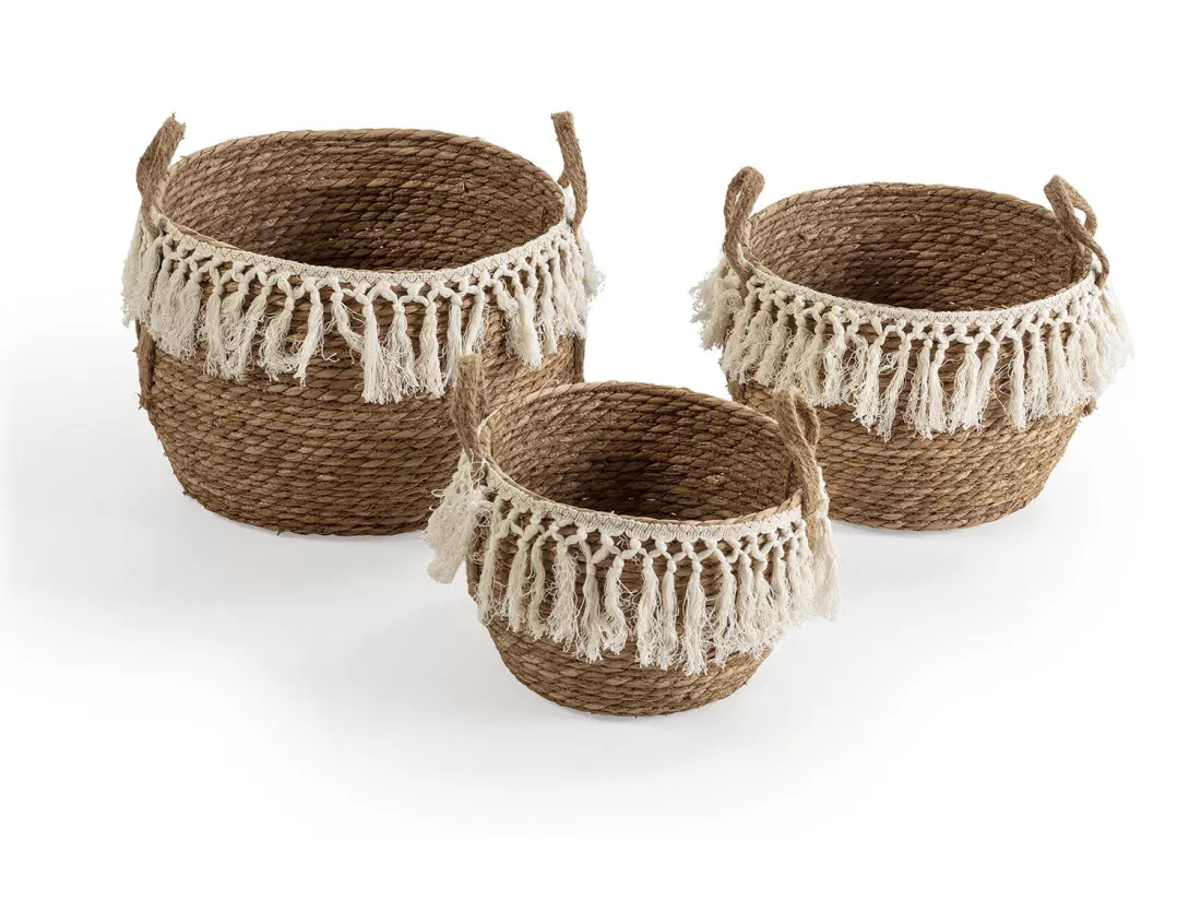 Set de 3 paniers Jula fibre naturelle, blanc/naturel