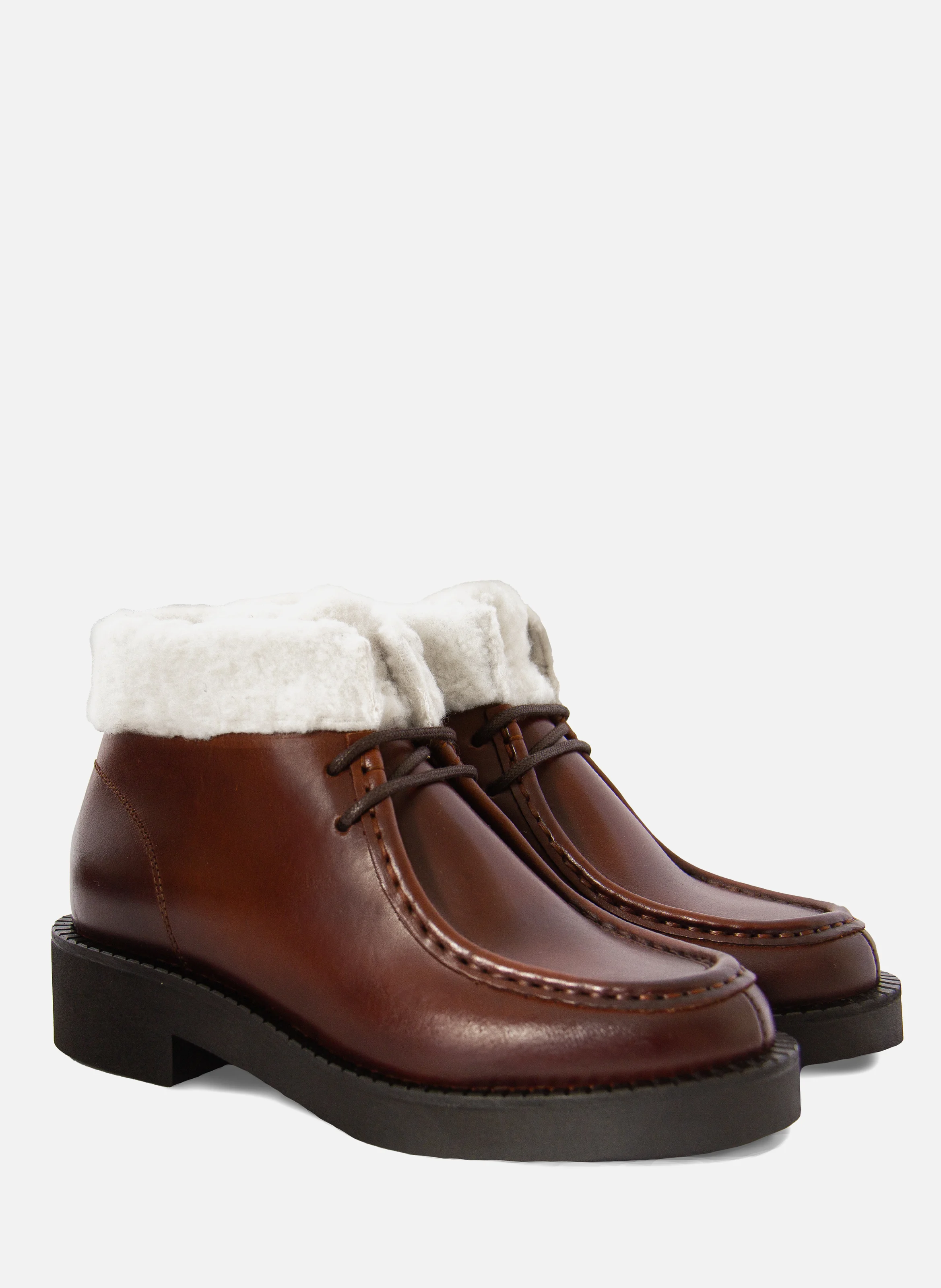 Bottines fourrées basses cuir | Marron
