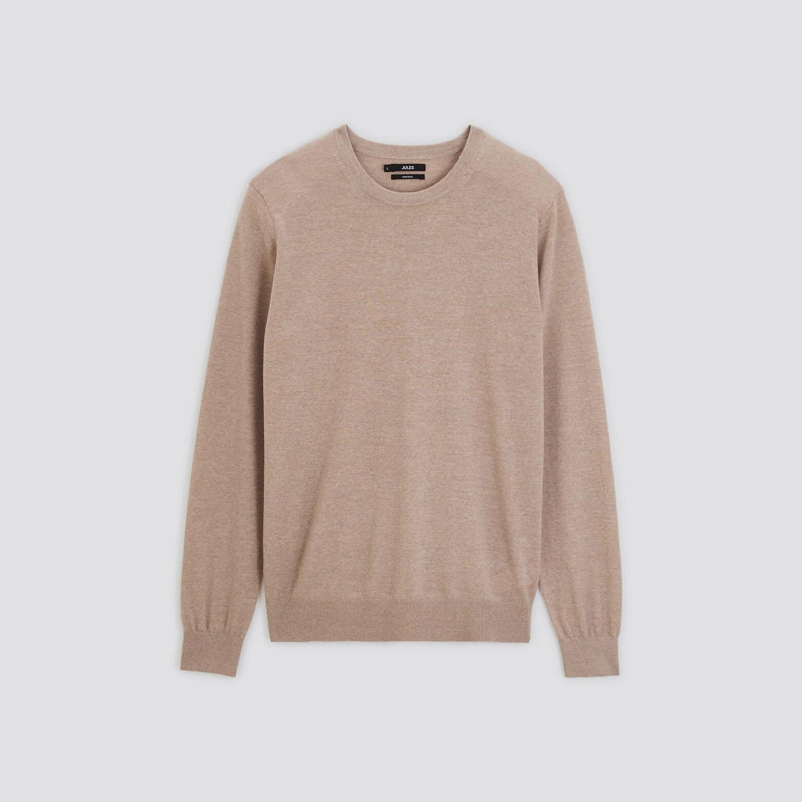 Pull col rond en laine mérinos Beige