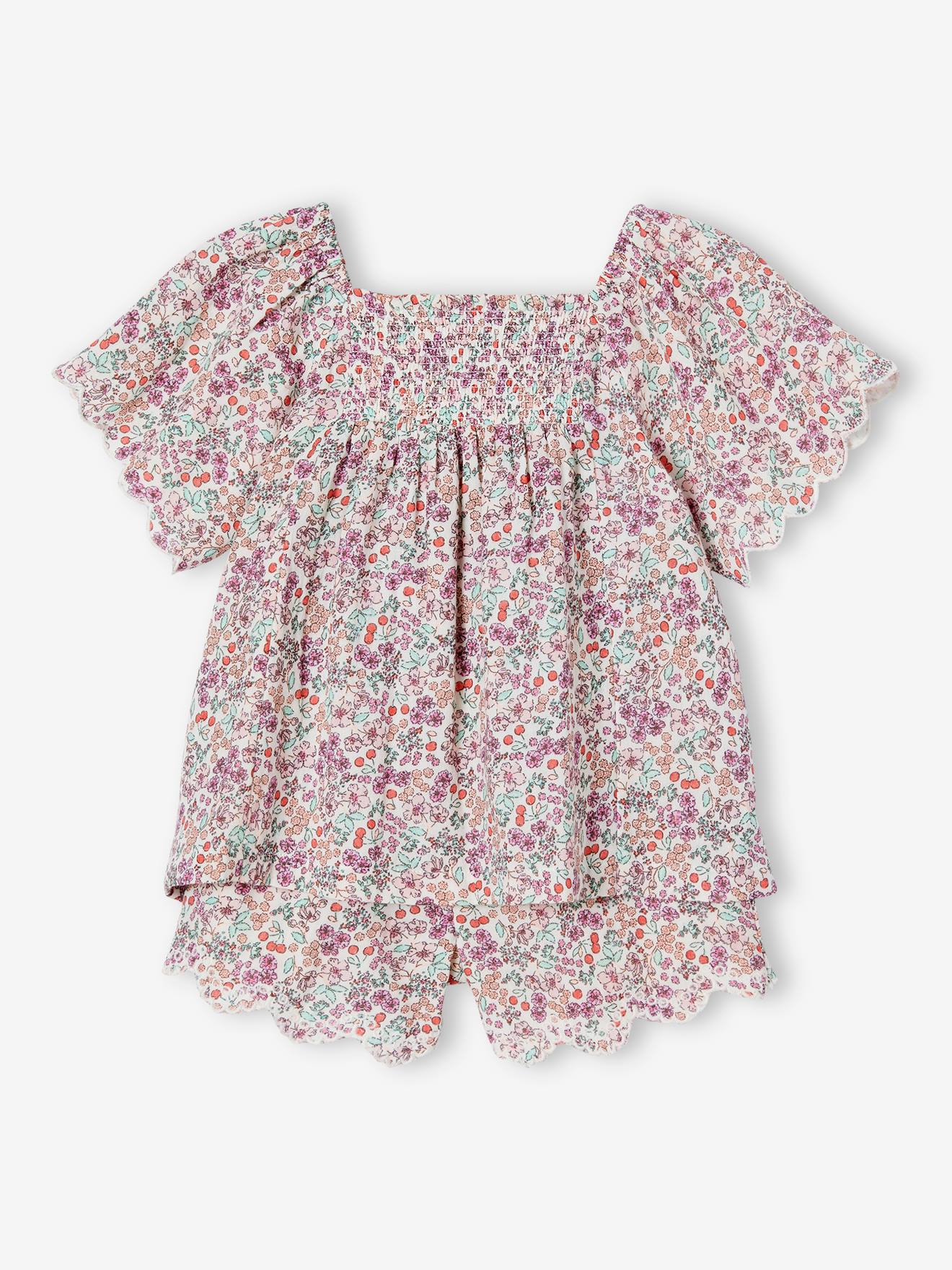 Conjunto de blusa e shorts off-white para meninas