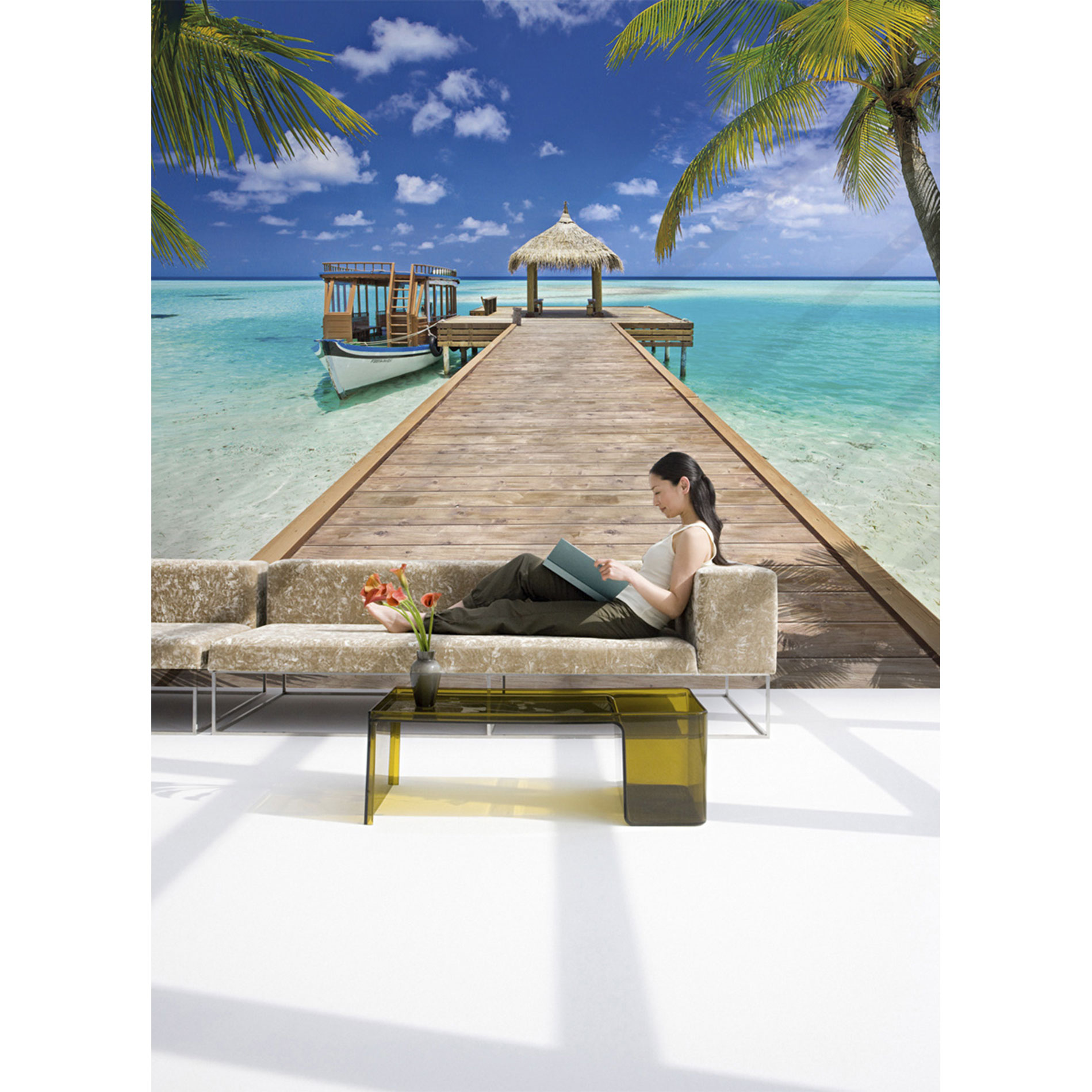 Papier-Fototapete BEACH RESORT - grün-blau - 368x254 cm