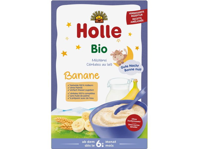 HOLLE Milchbrei Bio Banane 250 g Bio-Getreidemilchbrei für Säuglinge