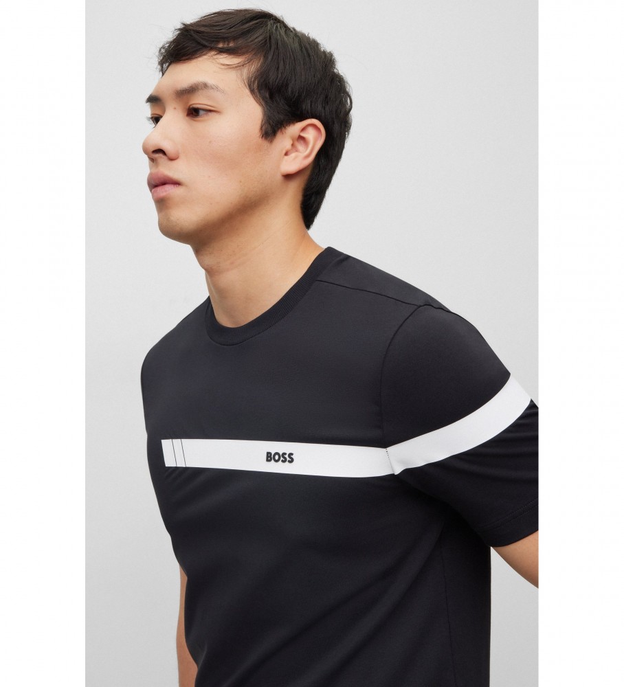Camiseta BOSS com logo listrado preto