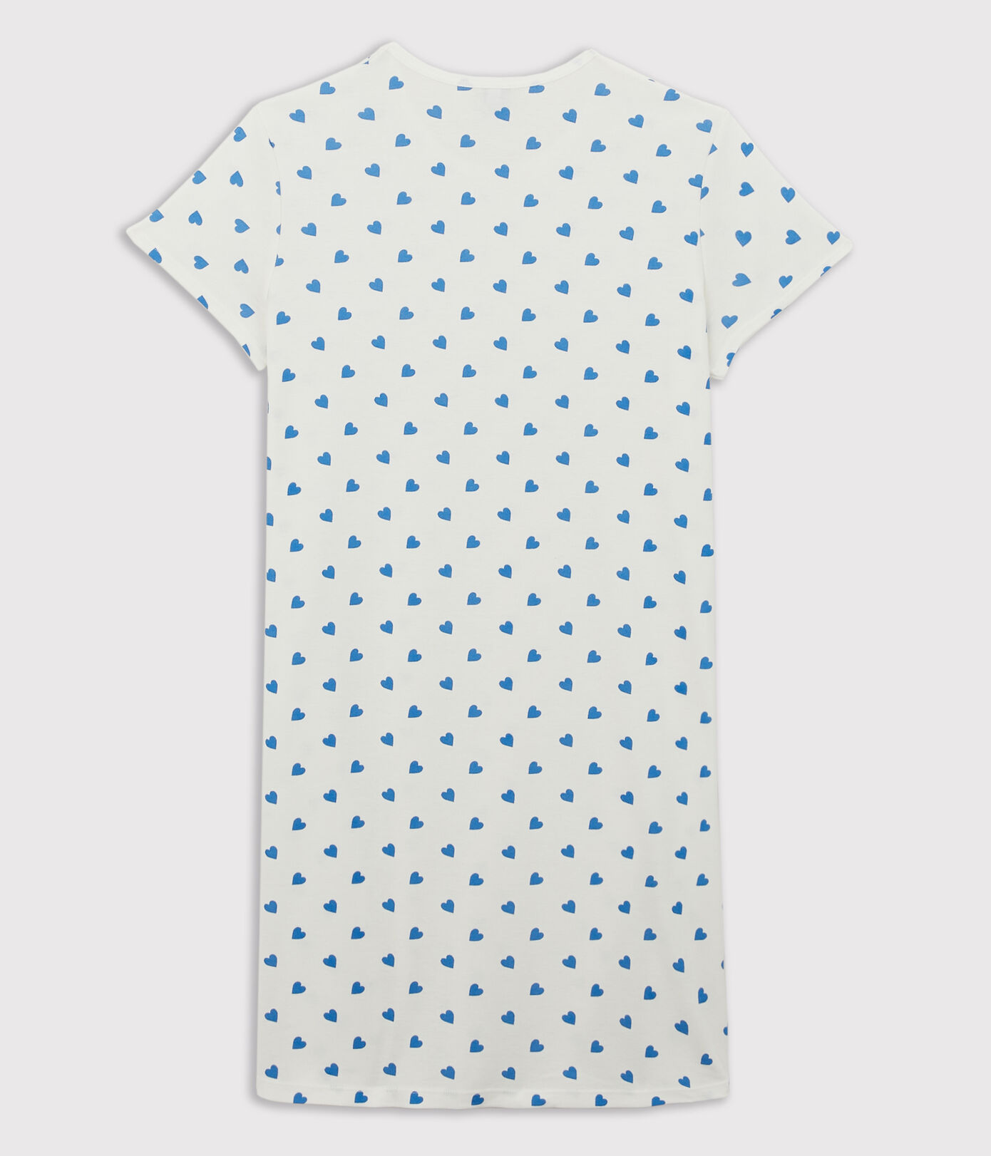 Chemise de nuit manches courtes fille cœurs bleus en coton