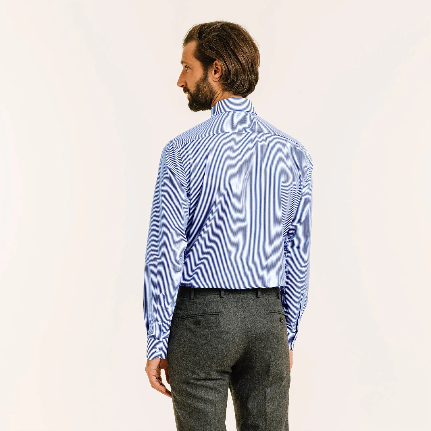 Dark blue striped double-twisted poplin shirt